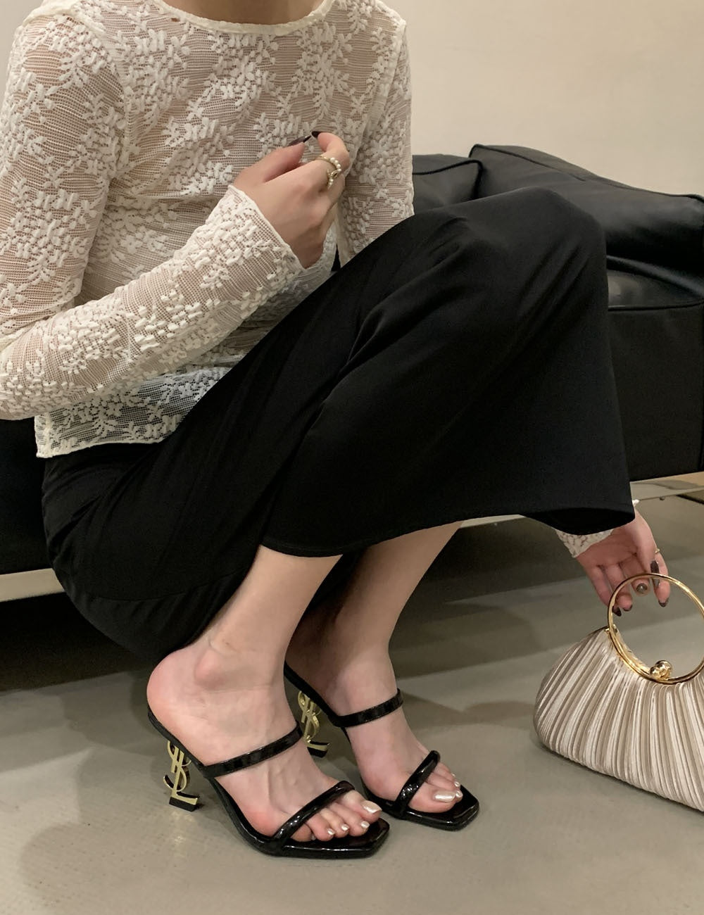 Saint Laurent Open Toe High Heels Pattern 2