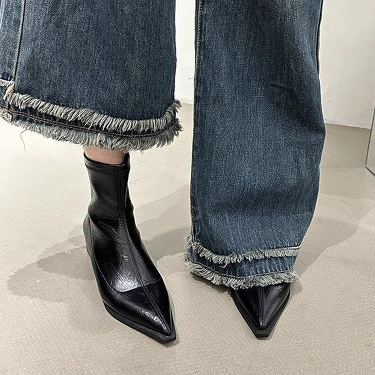 Black leather ankle boots