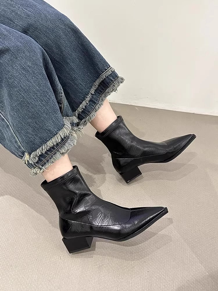 Black leather ankle boots 