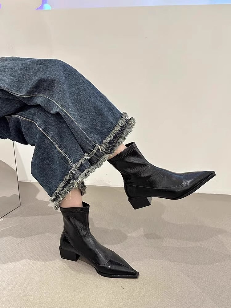 Black leather ankle boots 