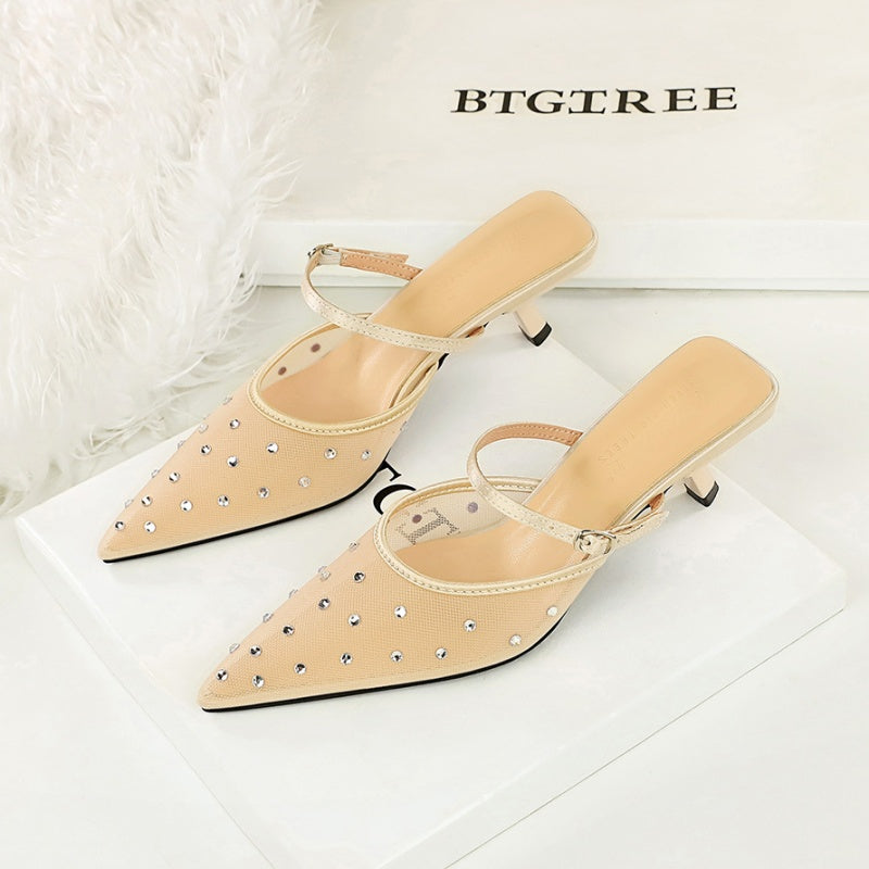 Lopez Rhinestone Mesh Kitten Heels