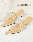 Lopez Rhinestone Mesh Kitten Heels
