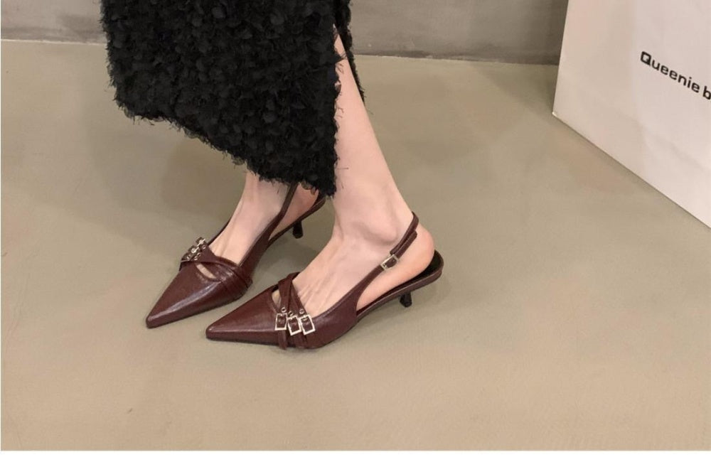 zara style 3 strap sling back kitten heels