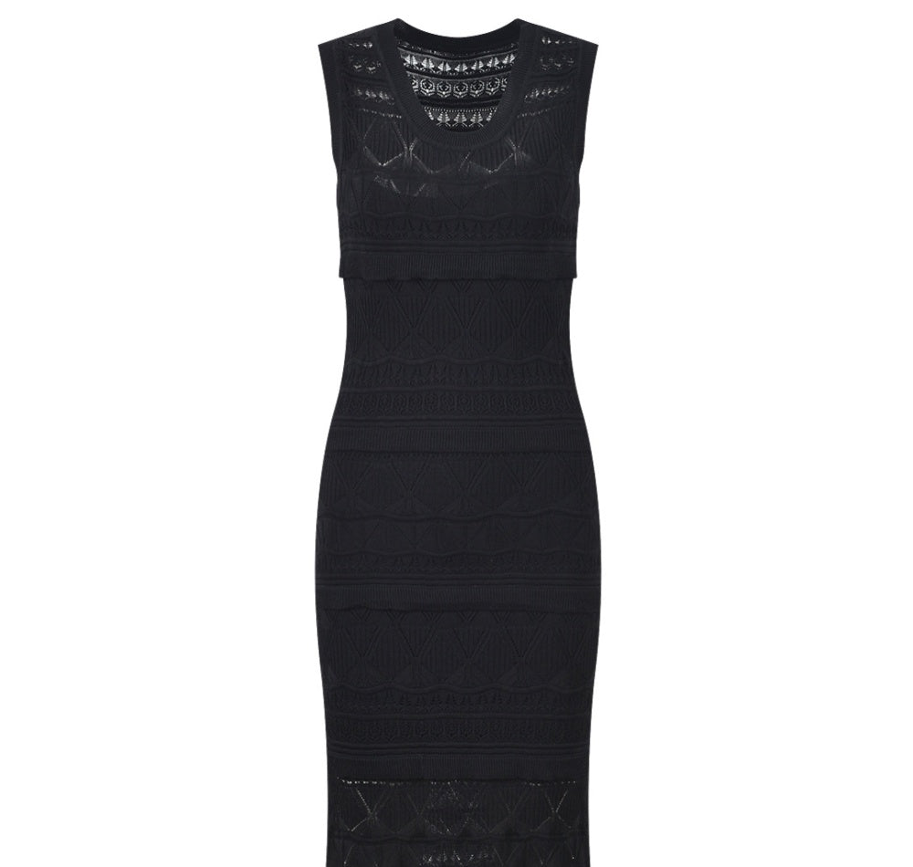 VERV Sandro sleeveless black tiered knit maxi dress