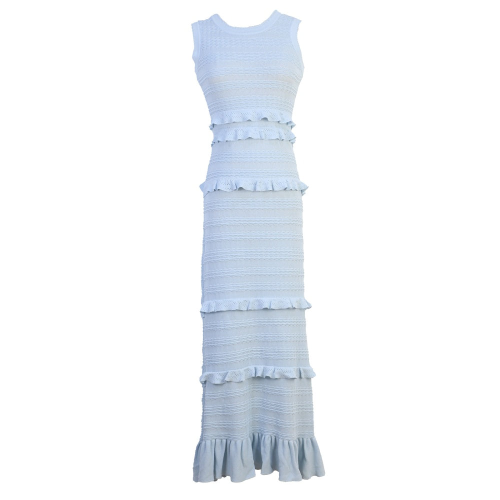 VERV Sandro sleeveless light blue tiered knit maxi dress