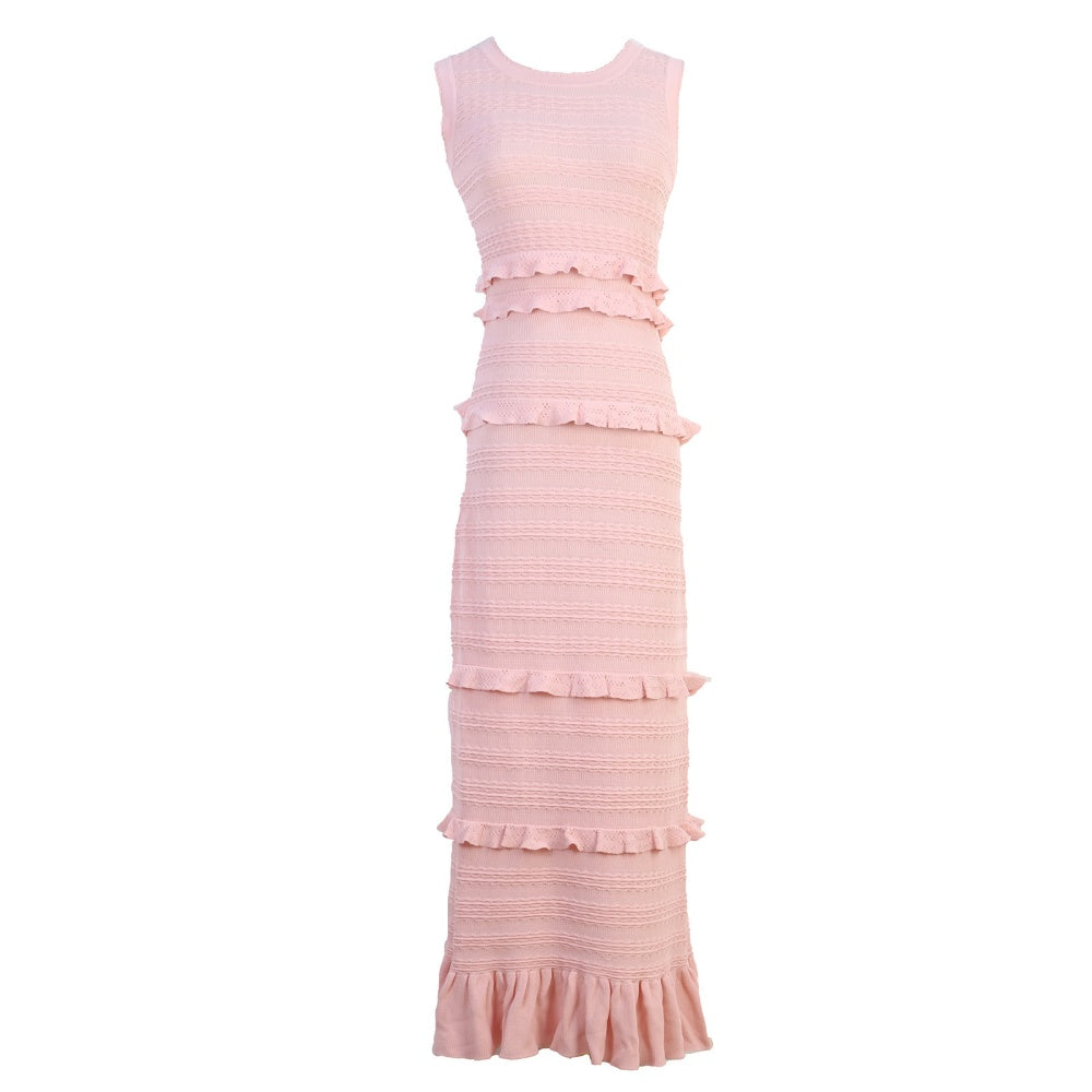 VERV Sandro sleeveless pink tiered knit maxi dress