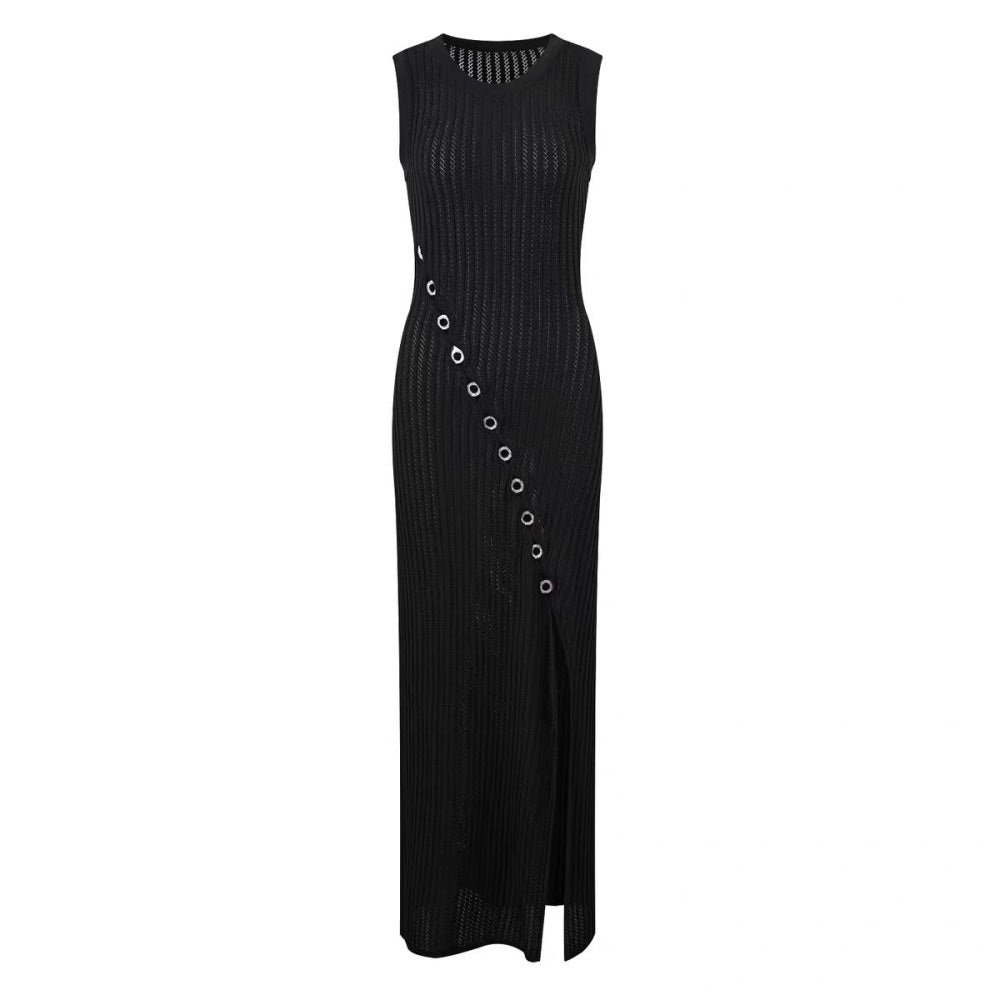 Sandro Black Sleeveless knit dress with button details with Slip dress for lining