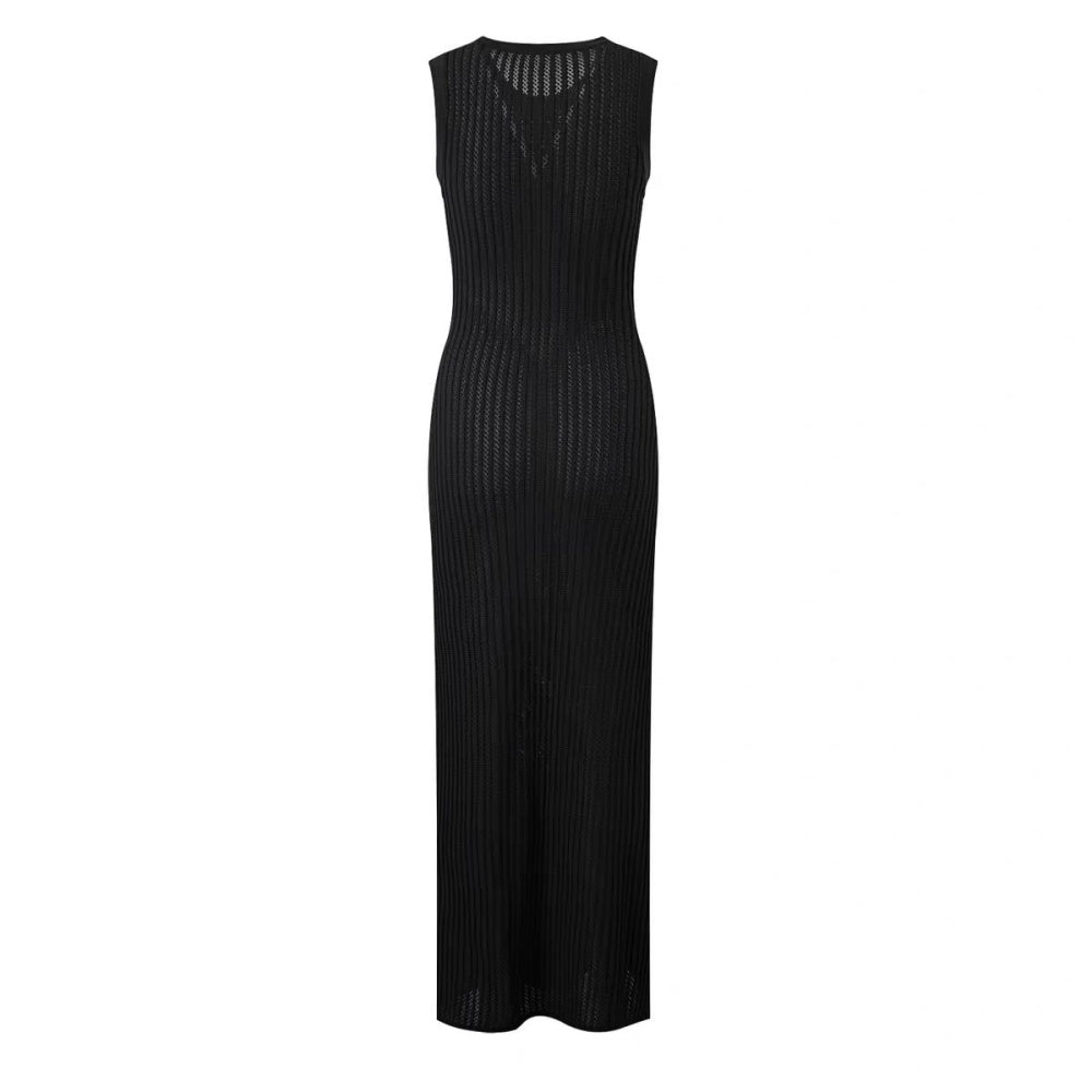 Sandro Black Sleeveless knit dress with button details with Slip dress for lining