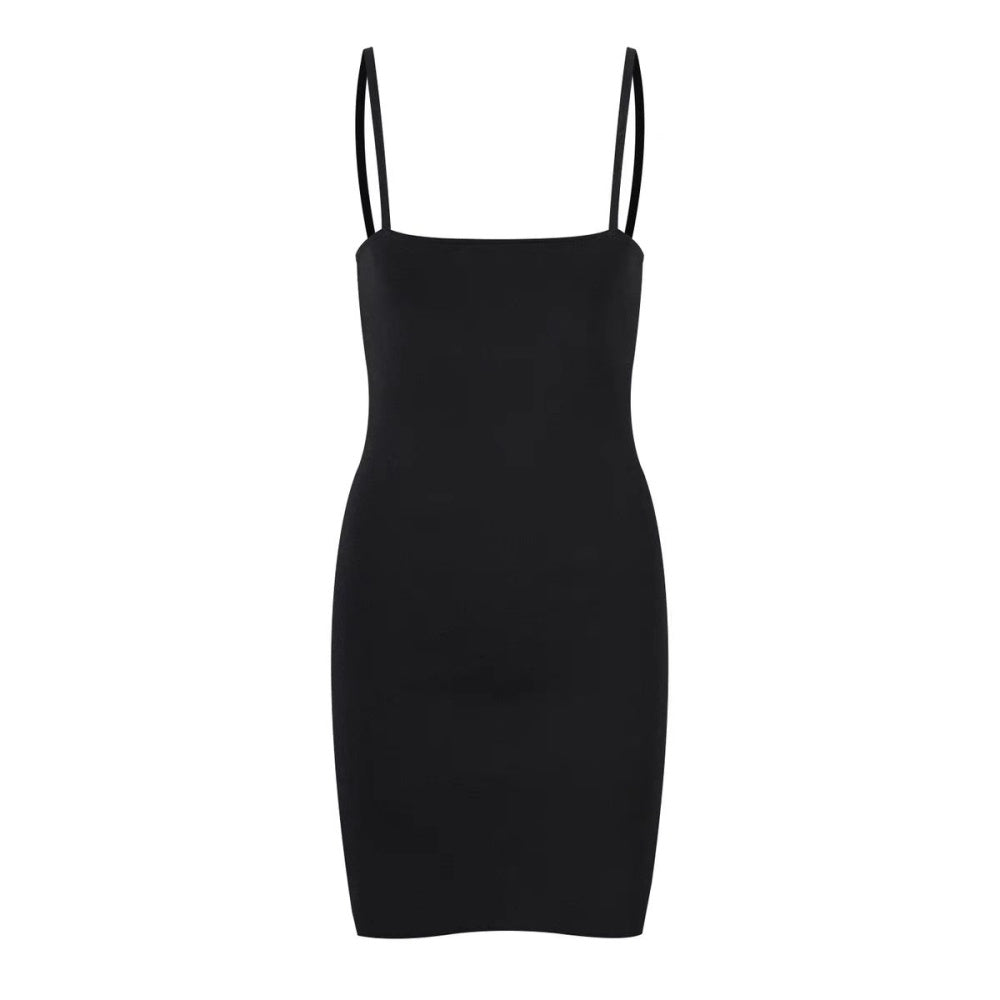 Sandro Black Sleeveless knit dress with button details with Slip dress for lining
