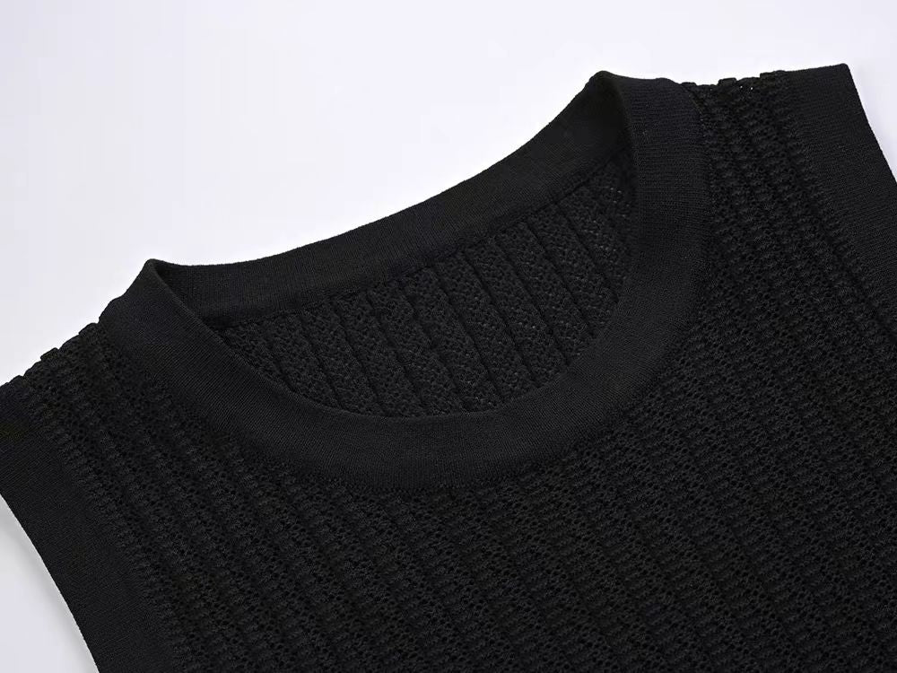 Sandro Black Sleeveless knit dress with button details with Slip dress for lining