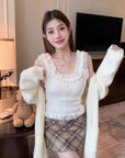 White Ribbed Ruffles Top with Built In Bra
