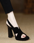 Sienna Black Cross-Strap Platform Block Heel Sandals