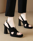 Sienna Black Cross-Strap Platform Block Heel Sandals