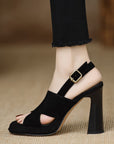 Sienna Black Cross-Strap Platform Block Heel Sandals
