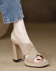 Sienna Black Cross-Strap Platform Block Heel Sandals