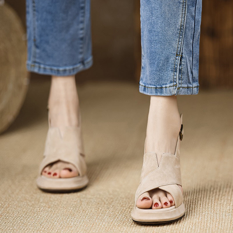 Sienna Black Cross-Strap Platform Block Heel Sandals