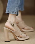 Sienna Black Cross-Strap Platform Block Heel Sandals