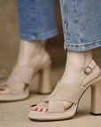Sienna Black Cross-Strap Platform Block Heel Sandals