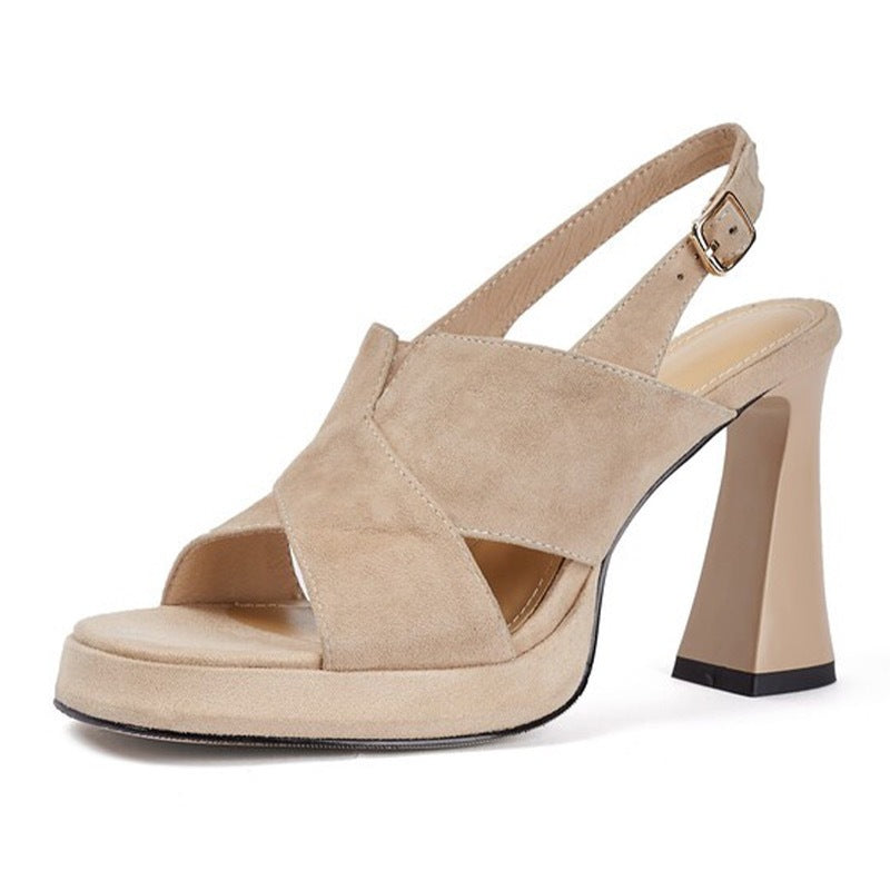 Sienna Black Cross-Strap Platform Block Heel Sandals