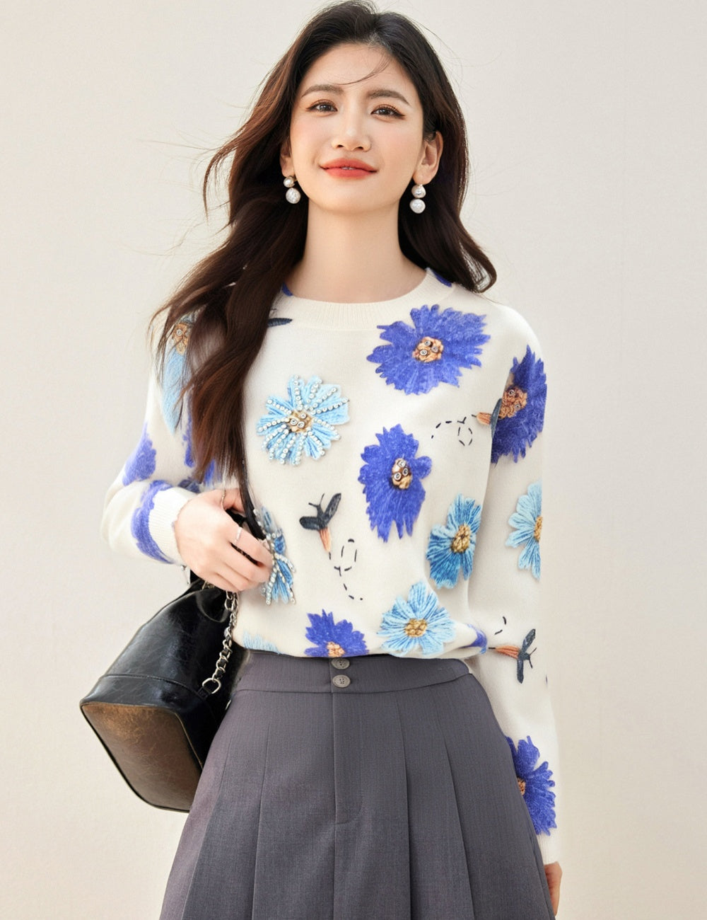 self printed embroidered sweater