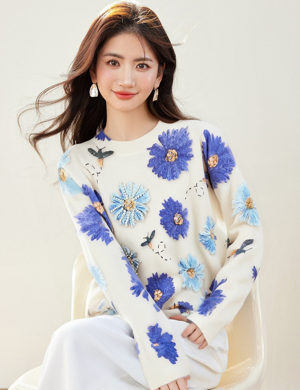 self printed embroidered sweater