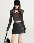 Black PU Skorts