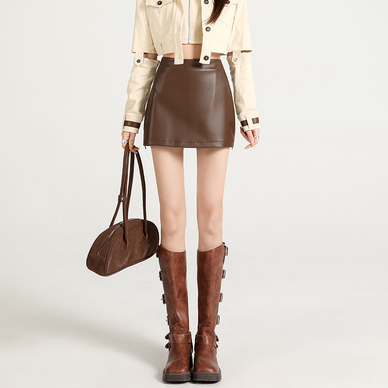 Brown PU Skorts