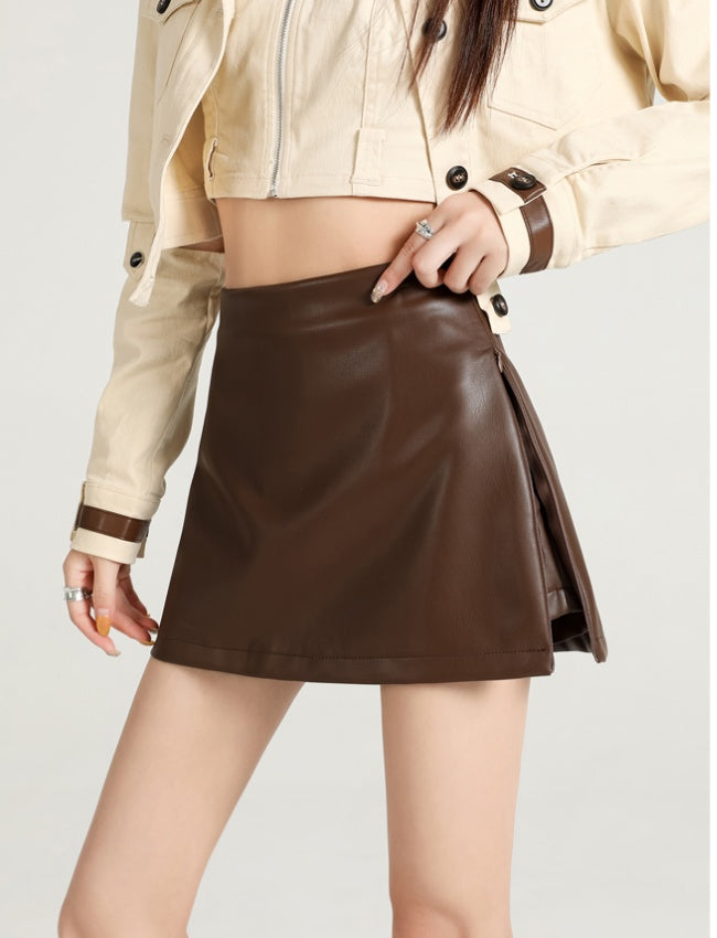 Brown PU Skorts