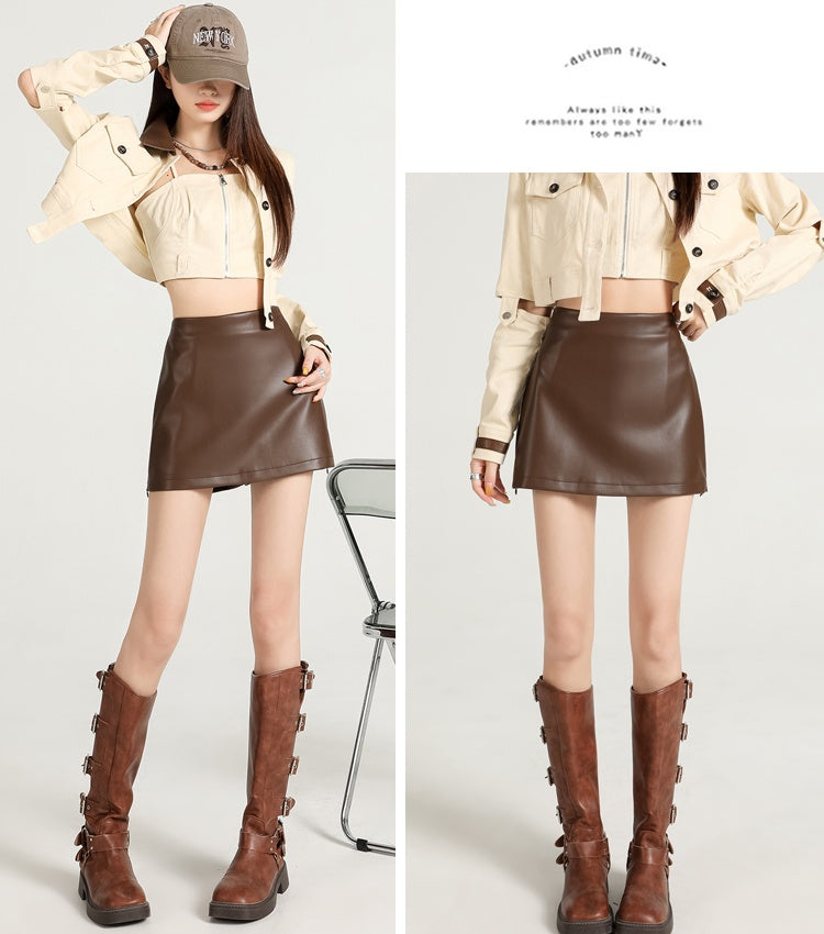 Brown PU Skorts