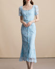 Alaina Luxe Midi Dress With Belt in Blue