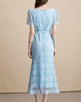 Alaina Luxe Midi Dress With Belt in Blue