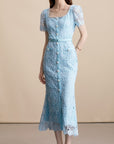 Alaina Luxe Midi Dress With Belt in Blue