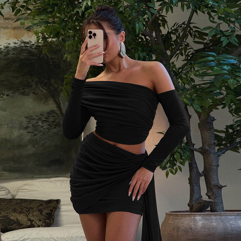 Pleated Off shoulder Skirt Set