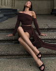 Pleated Off shoulder Skirt Set