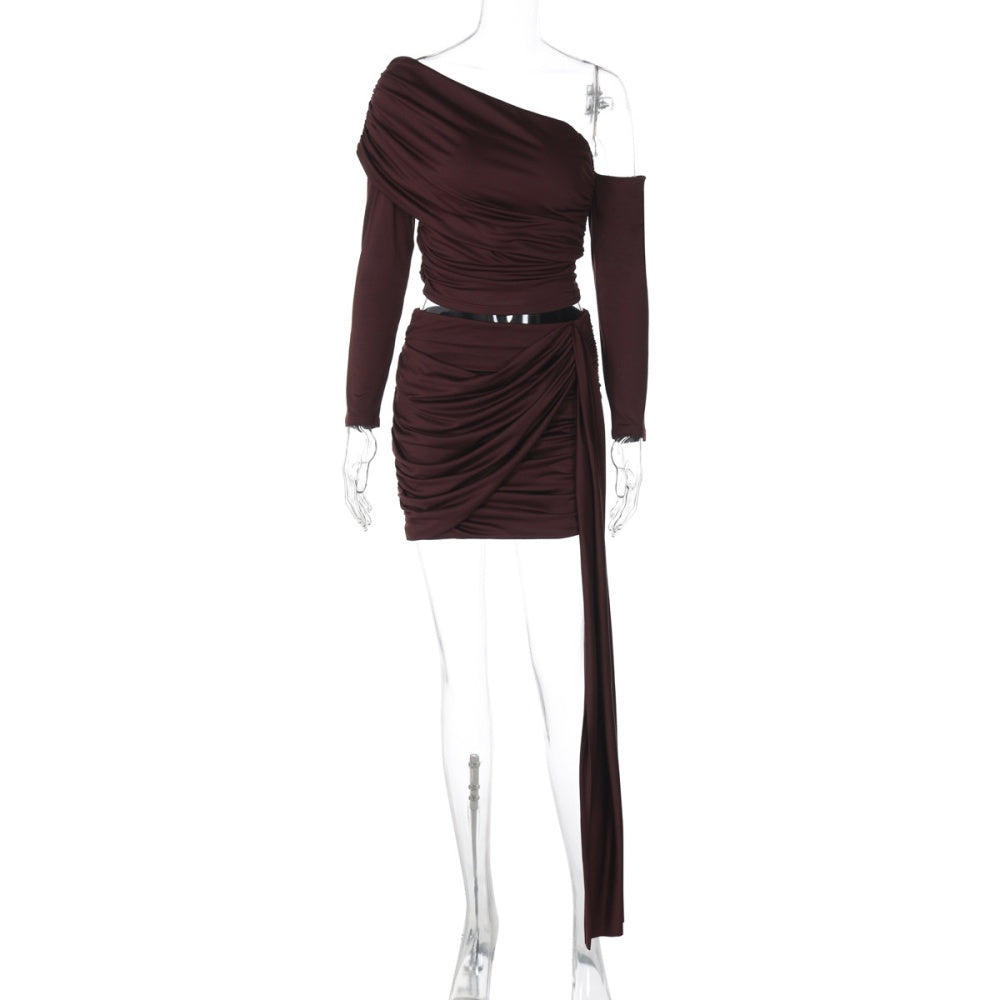 Pleated Off shoulder Skirt Set