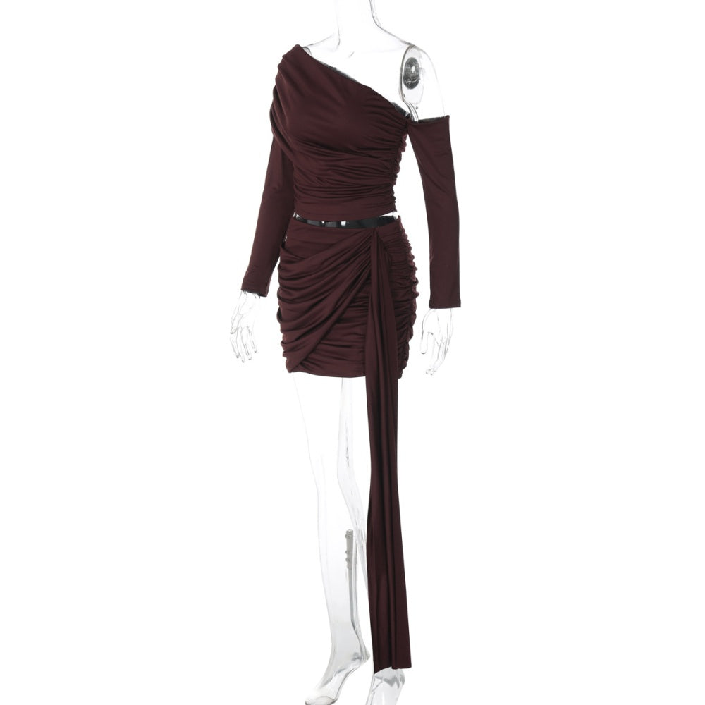 Pleated Off shoulder Skirt Set