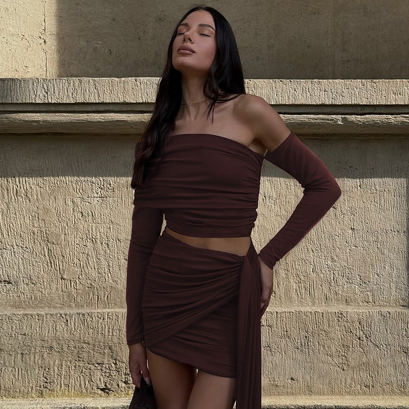 Pleated Off shoulder Skirt Set