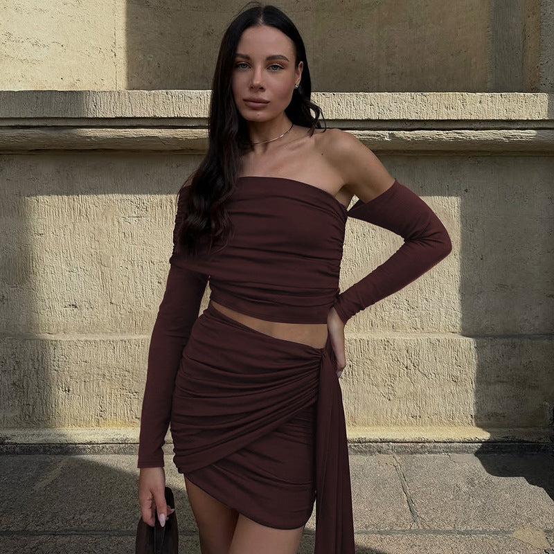 Pleated Off shoulder Skirt Set