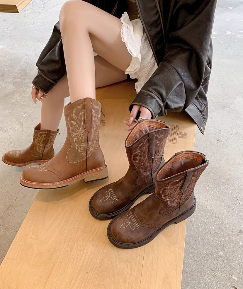 Brown Embroidered Cowboy Boots