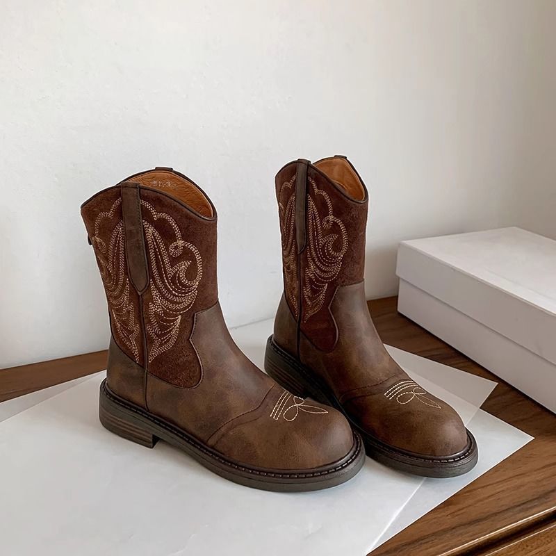 Brown Embroidered Cowboy Boots