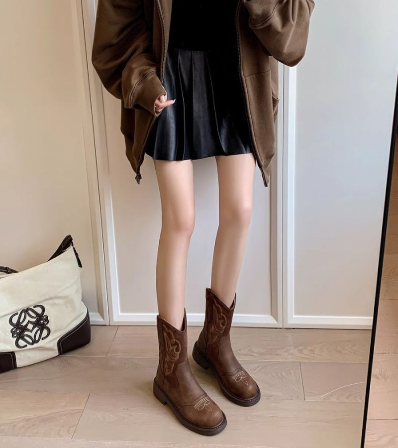 Brown Embroidered Cowboy Boots