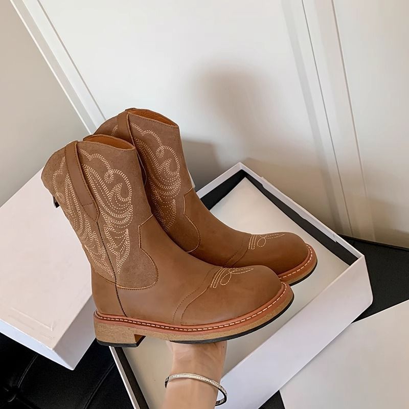 Brown Embroidered Cowboy Boots