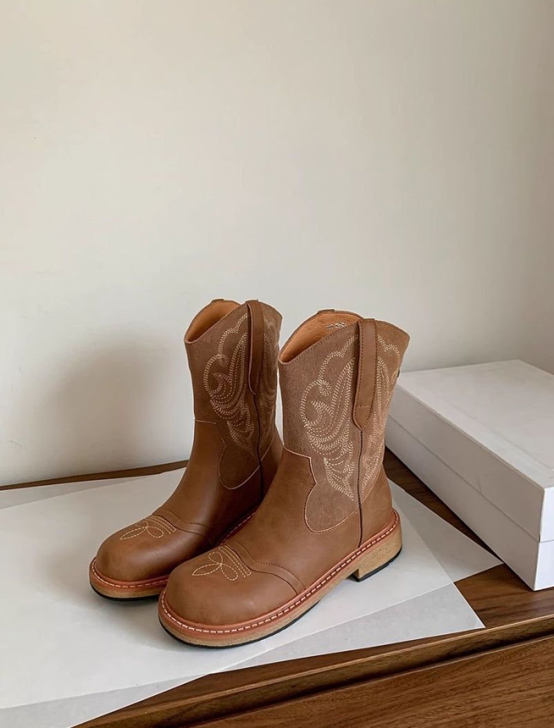 Brown Embroidered Cowboy Boots