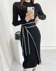Knit Ribbed Wrap Midi Dress