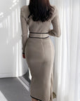 Knit Ribbed Wrap Midi Dress