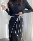 Knit Ribbed Wrap Midi Dress