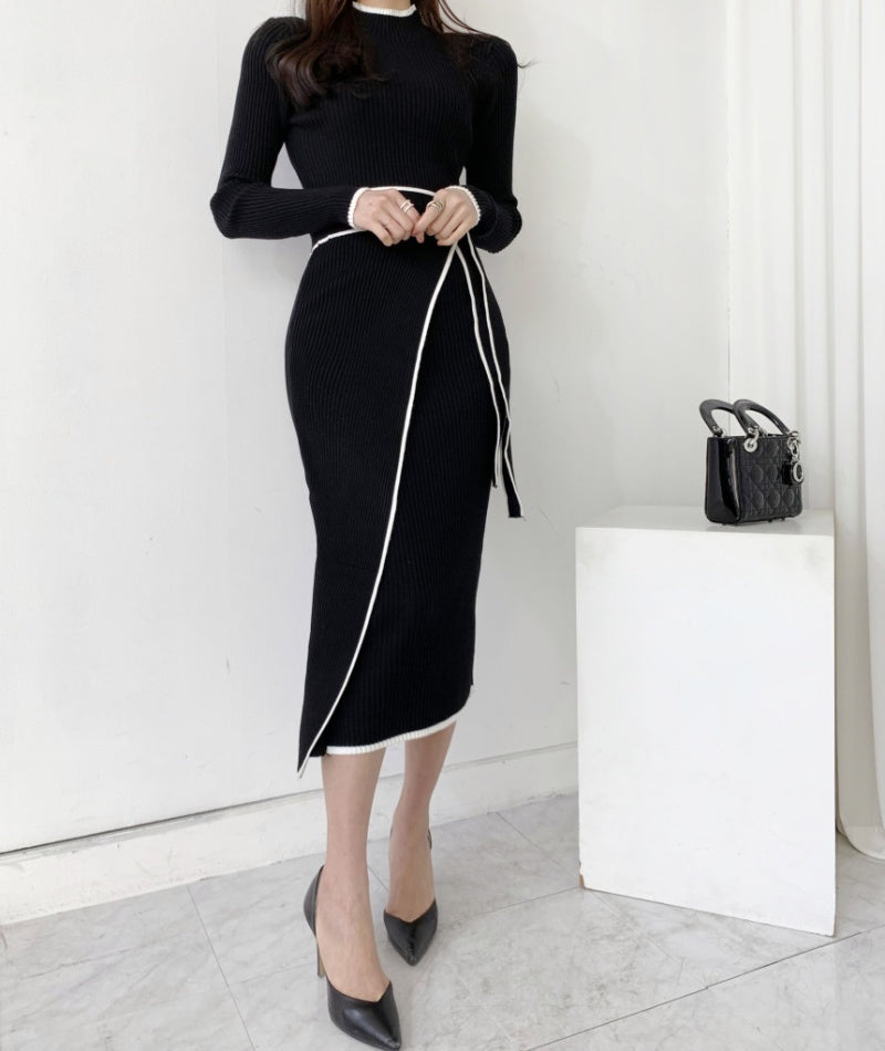 Knit Ribbed Wrap Midi Dress