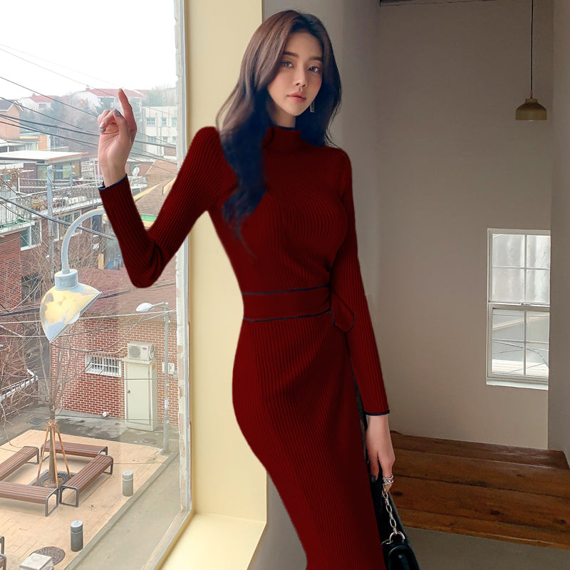 Knit Ribbed Wrap Midi Dress