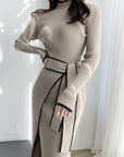 Knit Ribbed Wrap Midi Dress