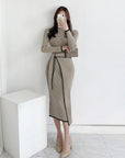 Knit Ribbed Wrap Midi Dress